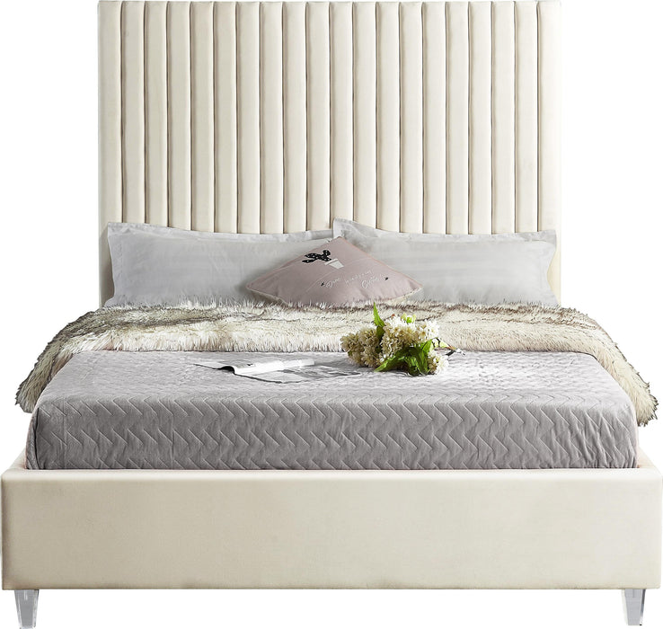 Candace Cream Velvet King Bed - Royal Furniture & Gifts (MI) - Multi Location