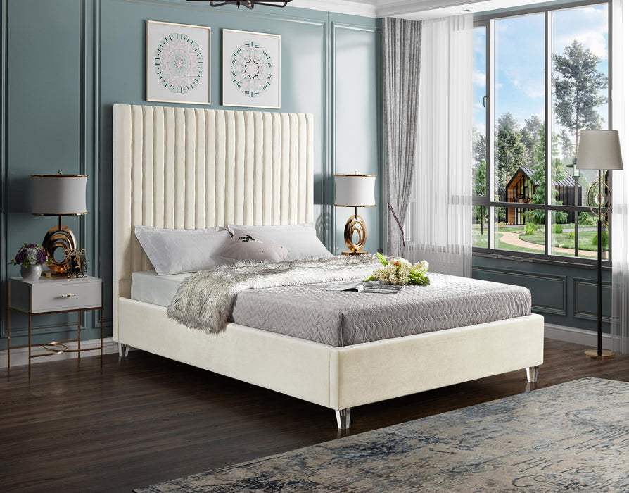 Candace Cream Velvet King Bed - Royal Furniture & Gifts (MI) - Multi Location