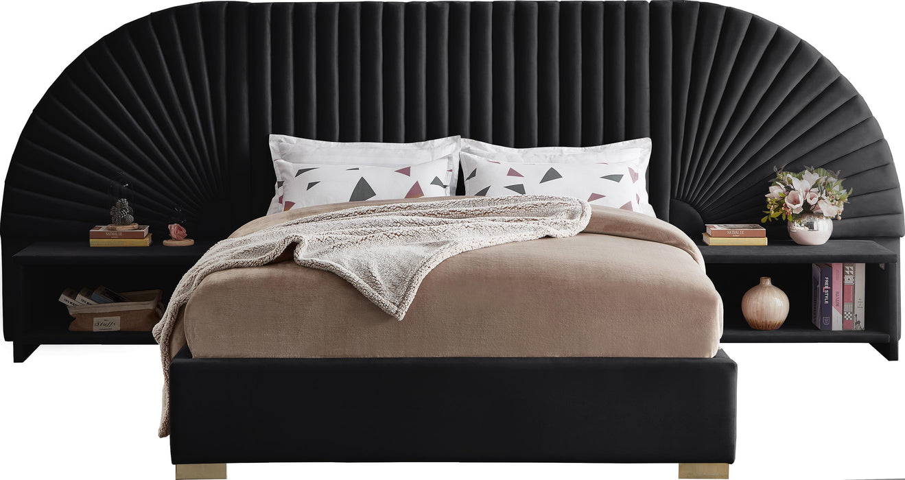 Cleo Black Velvet Queen Bed (3 Boxes) - Royal Furniture & Gifts (MI) - Multi Location