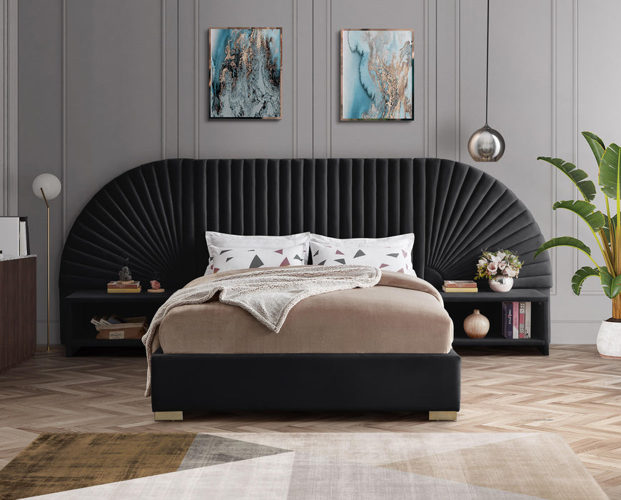 Cleo Black Velvet Queen Bed (3 Boxes) - Royal Furniture & Gifts (MI) - Multi Location