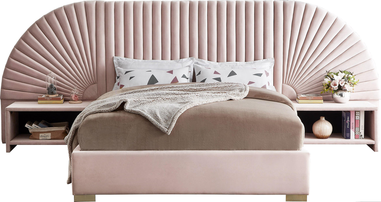 Cleo Pink Velvet Queen Bed (3 Boxes) - Royal Furniture & Gifts (MI) - Multi Location