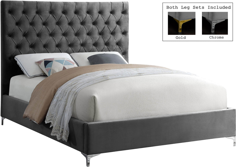 Cruz Grey Velvet King Bed - Royal Furniture & Gifts (MI) - Multi Location