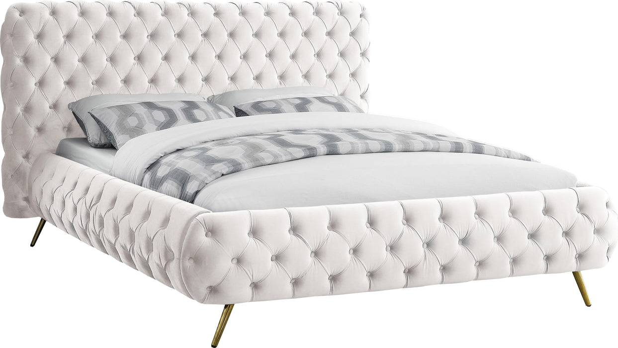 Delano Cream Velvet Queen Bed - Royal Furniture & Gifts (MI) - Multi Location