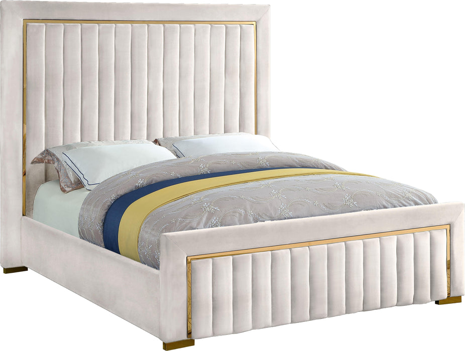 Dolce Cream Velvet Queen Bed (3 Boxes) - Royal Furniture & Gifts (MI) - Multi Location