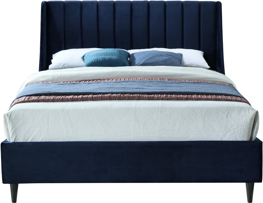 Eva Navy Velvet Queen Bed - Royal Furniture & Gifts (MI) - Multi Location