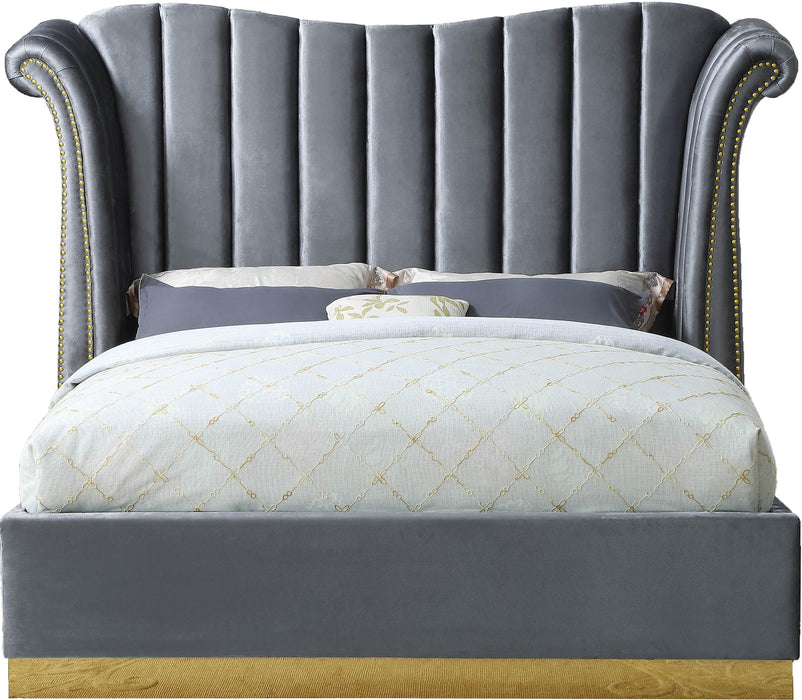 Flora Grey Velvet Queen Bed (3 Boxes) - Royal Furniture & Gifts (MI) - Multi Location