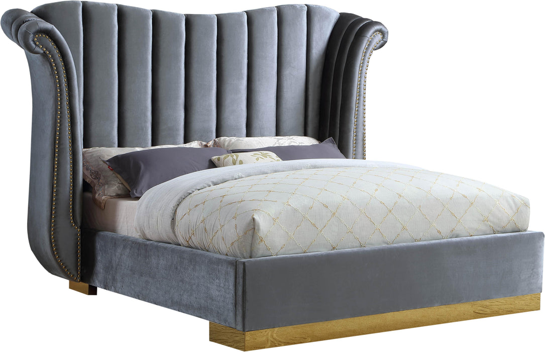 Flora Grey Velvet Queen Bed (3 Boxes) - Royal Furniture & Gifts (MI) - Multi Location