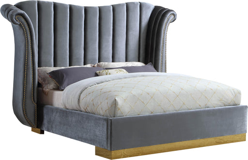 Flora Grey Velvet Queen Bed (3 Boxes) - Royal Furniture & Gifts (MI) - Multi Location