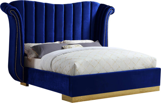 Flora Navy Velvet Queen Bed (3 Boxes) - Royal Furniture & Gifts (MI) - Multi Location