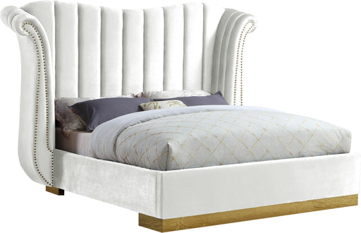 Flora White Velvet Queen Bed (3 Boxes) - Royal Furniture & Gifts (MI) - Multi Location