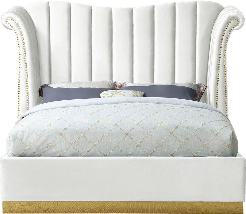 Flora White Velvet Queen Bed (3 Boxes) - Royal Furniture & Gifts (MI) - Multi Location