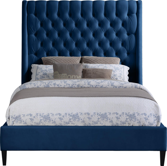 Fritz Navy Velvet Queen Bed - Royal Furniture & Gifts (MI) - Multi Location