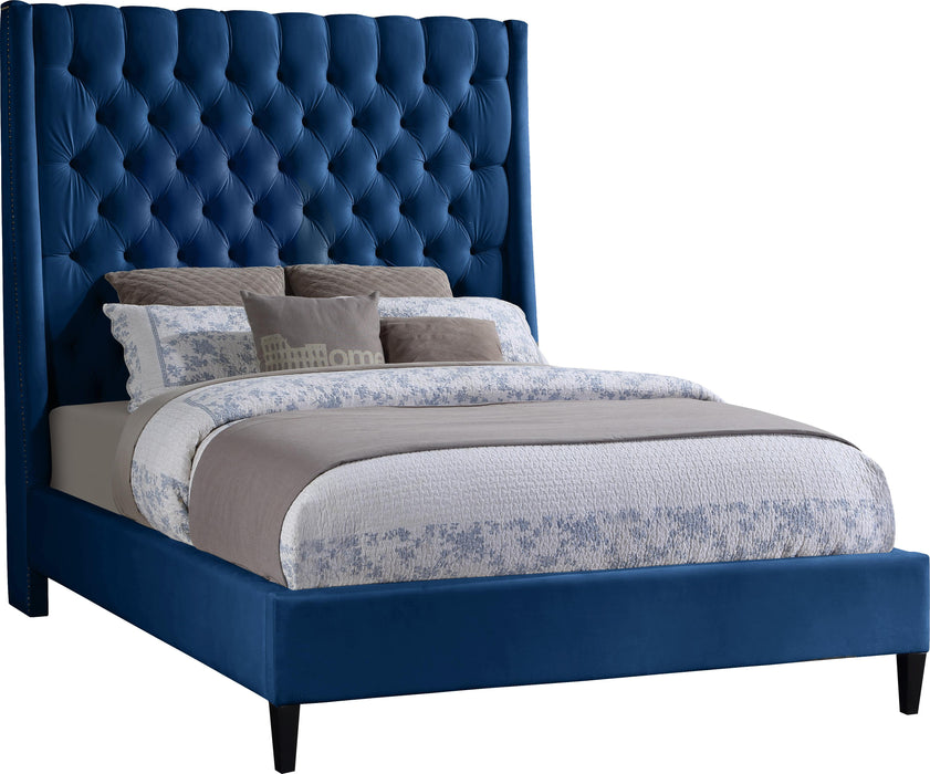 Fritz Navy Velvet Queen Bed - Royal Furniture & Gifts (MI) - Multi Location