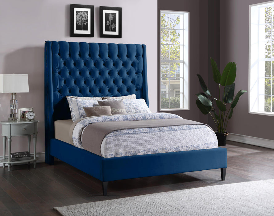 Fritz Navy Velvet Queen Bed - Royal Furniture & Gifts (MI) - Multi Location