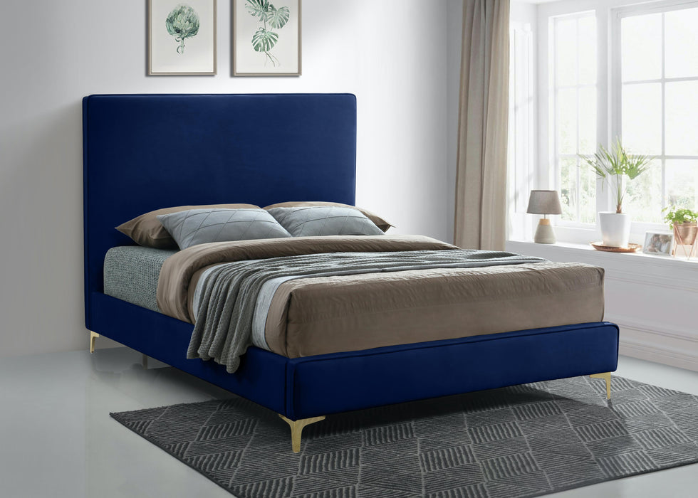 Geri Navy Velvet King Bed - Royal Furniture & Gifts (MI) - Multi Location