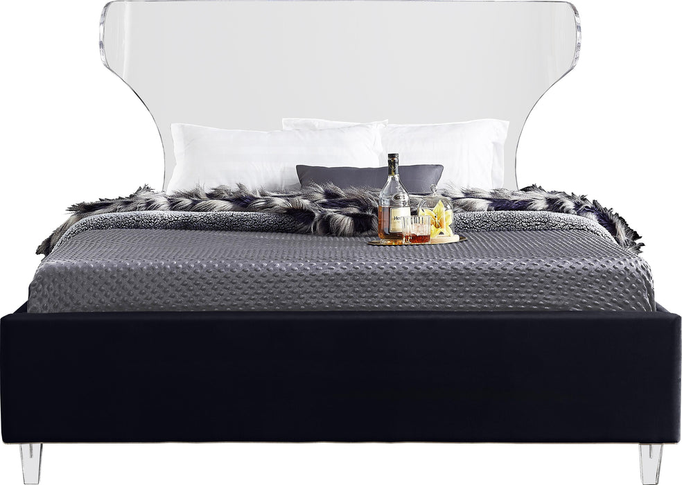 Ghost Black Velvet Queen Bed - Royal Furniture & Gifts (MI) - Multi Location