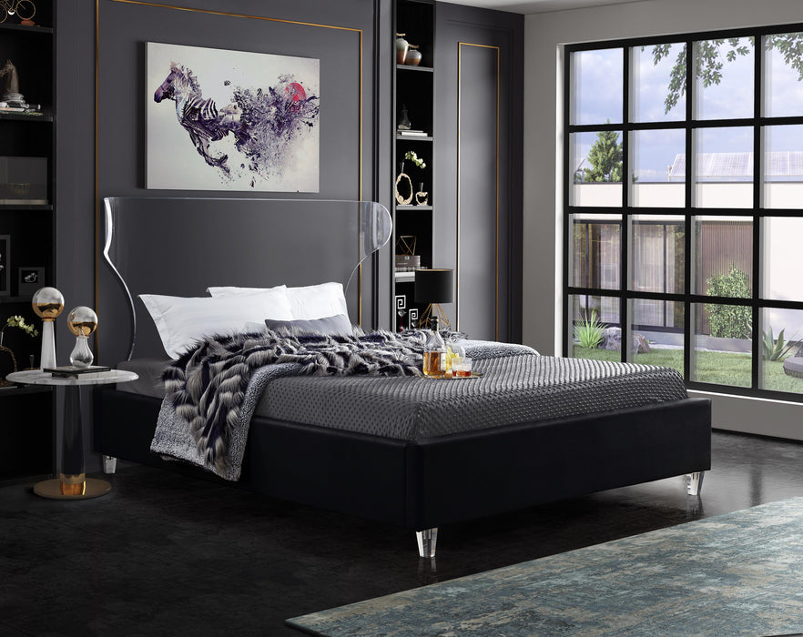 Ghost Black Velvet King Bed - Royal Furniture & Gifts (MI) - Multi Location