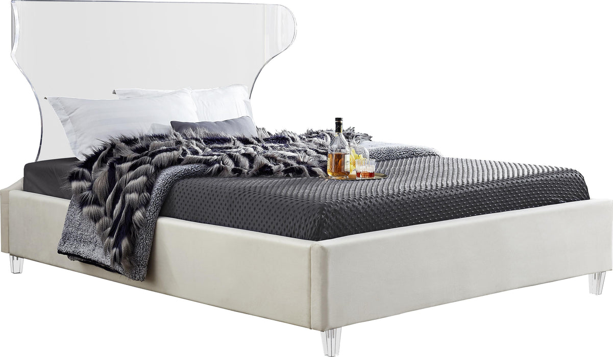 Ghost Cream Velvet Queen Bed - Royal Furniture & Gifts (MI) - Multi Location