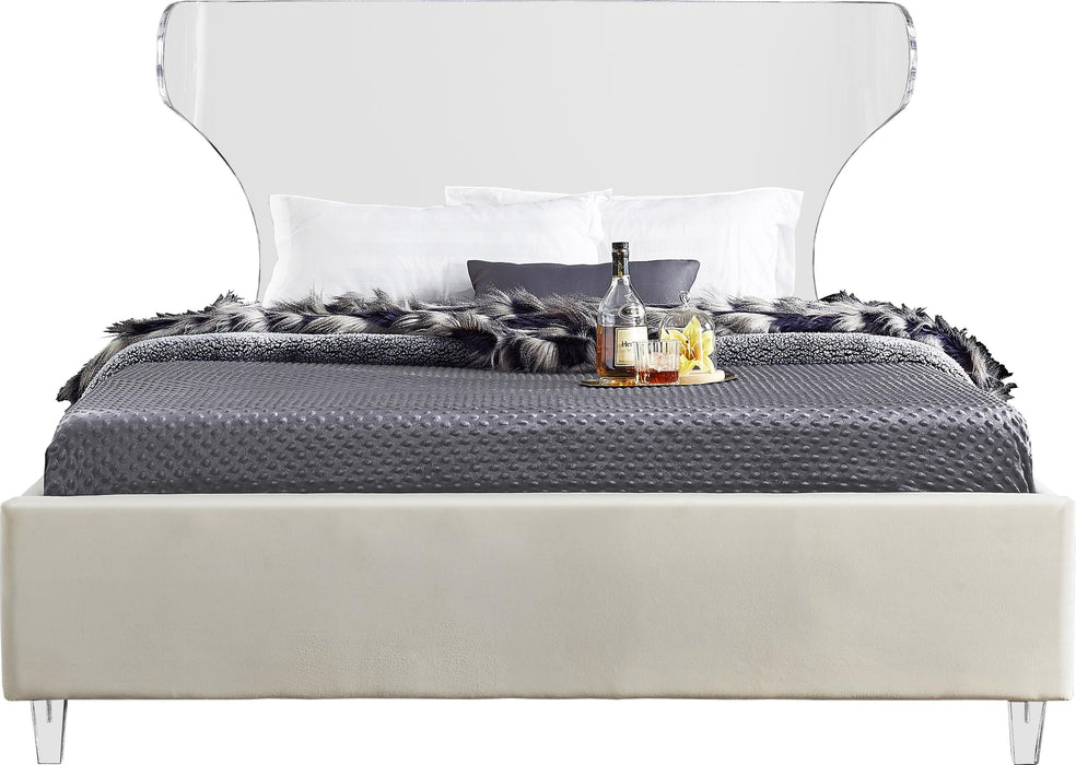 Ghost Cream Velvet Queen Bed - Royal Furniture & Gifts (MI) - Multi Location
