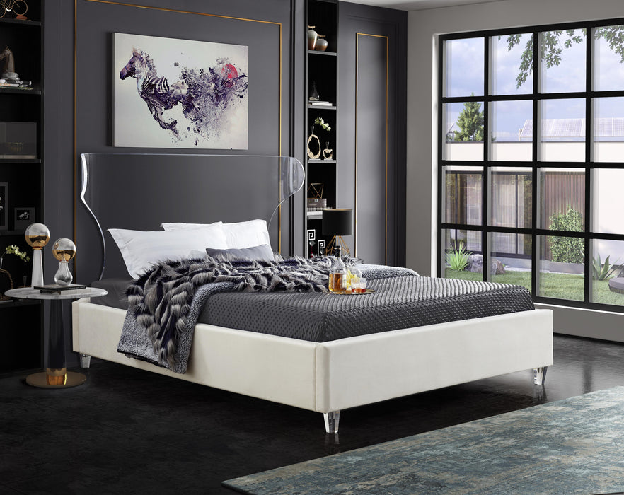 Ghost Cream Velvet Queen Bed - Royal Furniture & Gifts (MI) - Multi Location