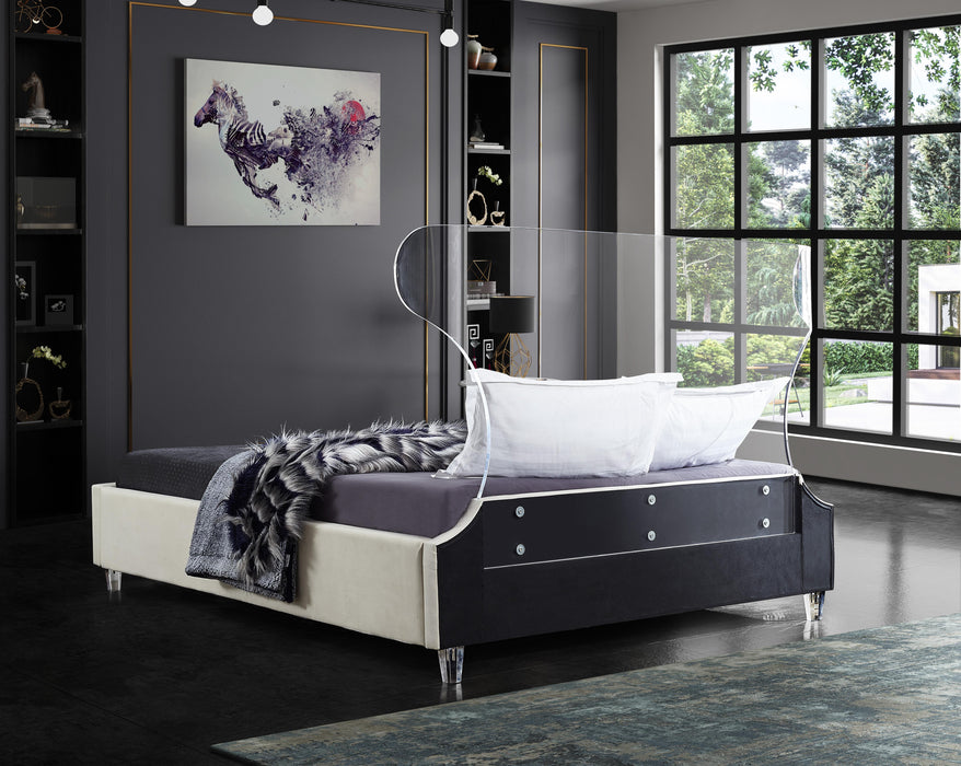 Ghost Cream Velvet Queen Bed - Royal Furniture & Gifts (MI) - Multi Location