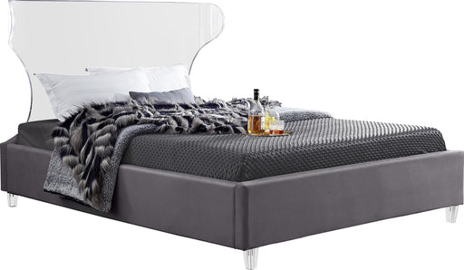 Ghost Grey Velvet Queen Bed - Royal Furniture & Gifts (MI) - Multi Location