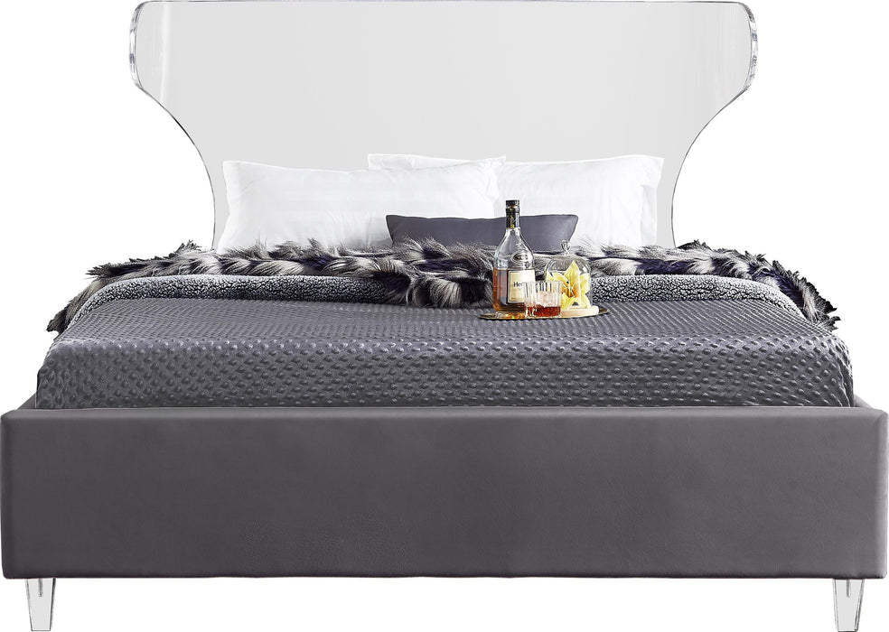 Ghost Grey Velvet King Bed - Royal Furniture & Gifts (MI) - Multi Location
