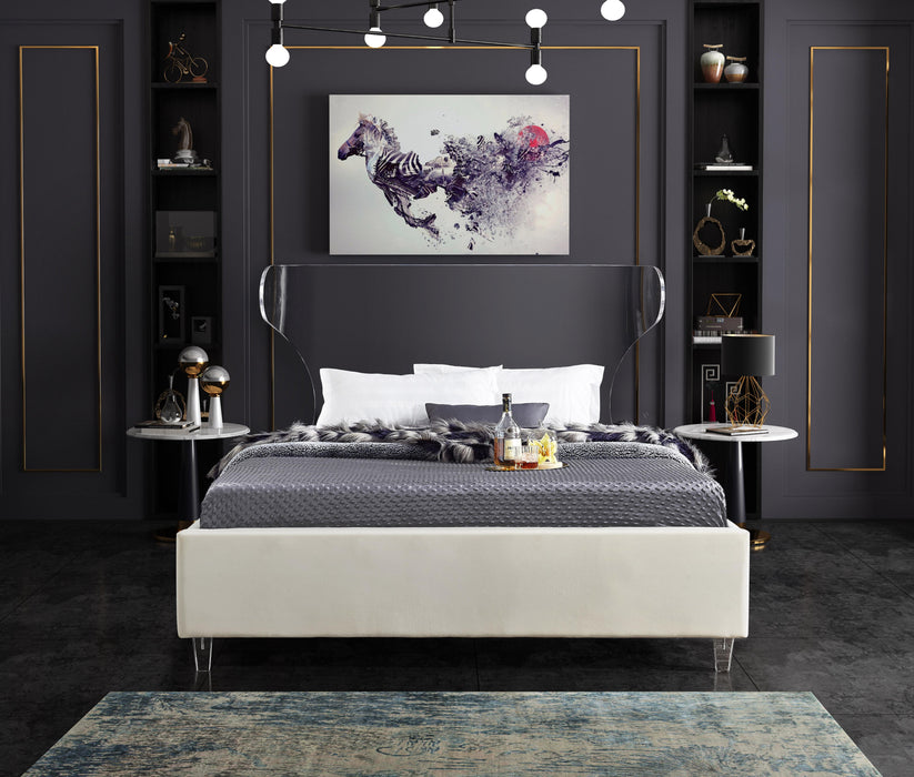 Ghost Cream Velvet Queen Bed - Royal Furniture & Gifts (MI) - Multi Location