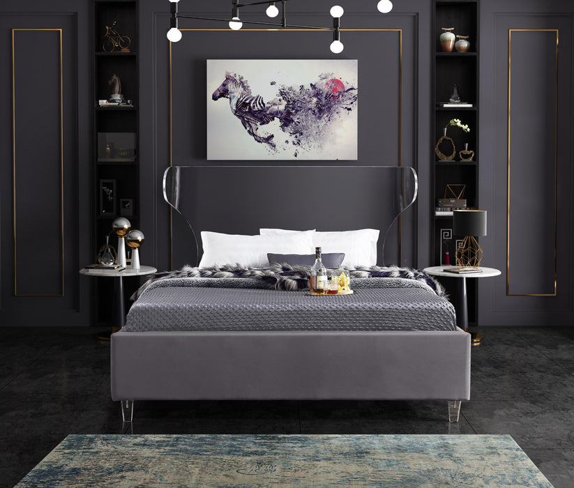 Ghost Grey Velvet King Bed - Royal Furniture & Gifts (MI) - Multi Location