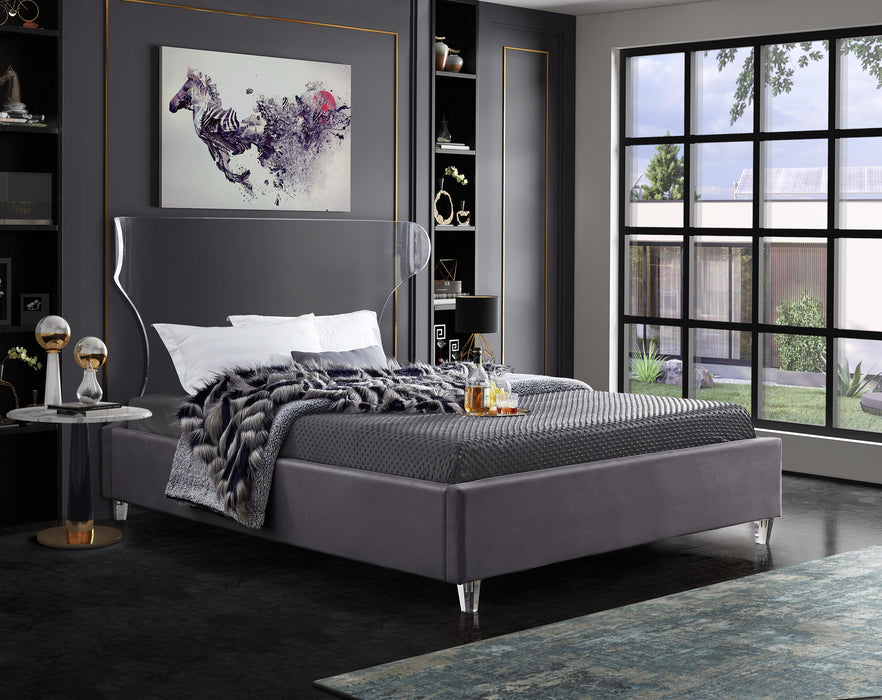 Ghost Grey Velvet King Bed - Royal Furniture & Gifts (MI) - Multi Location