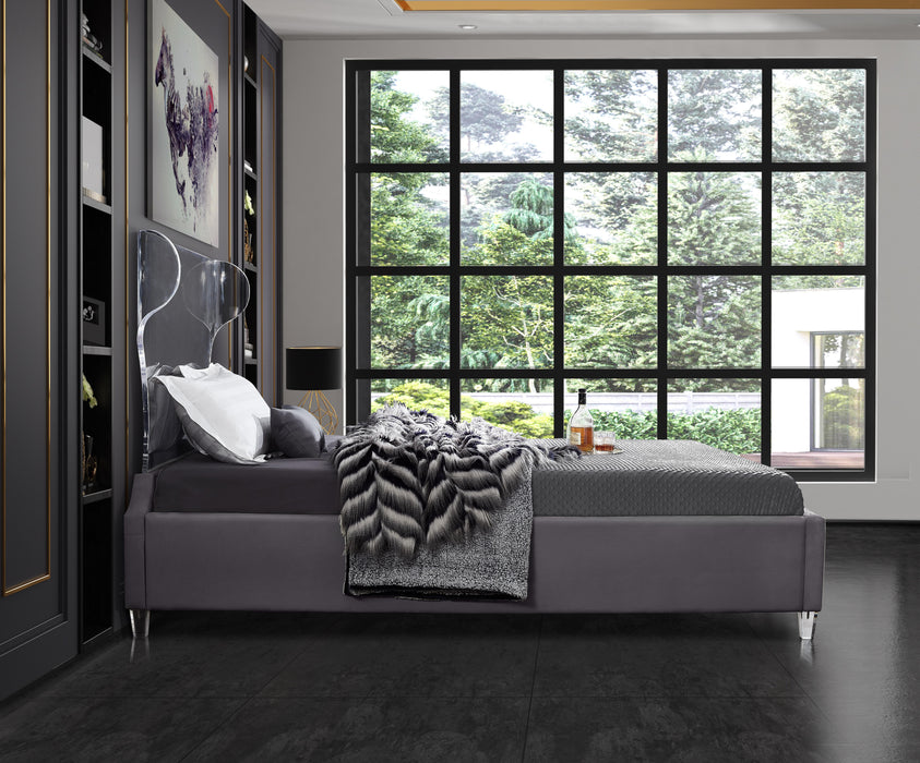 Ghost Grey Velvet King Bed - Royal Furniture & Gifts (MI) - Multi Location