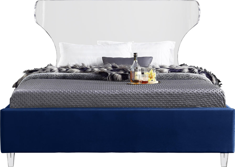 Ghost Navy Velvet King Bed - Royal Furniture & Gifts (MI) - Multi Location