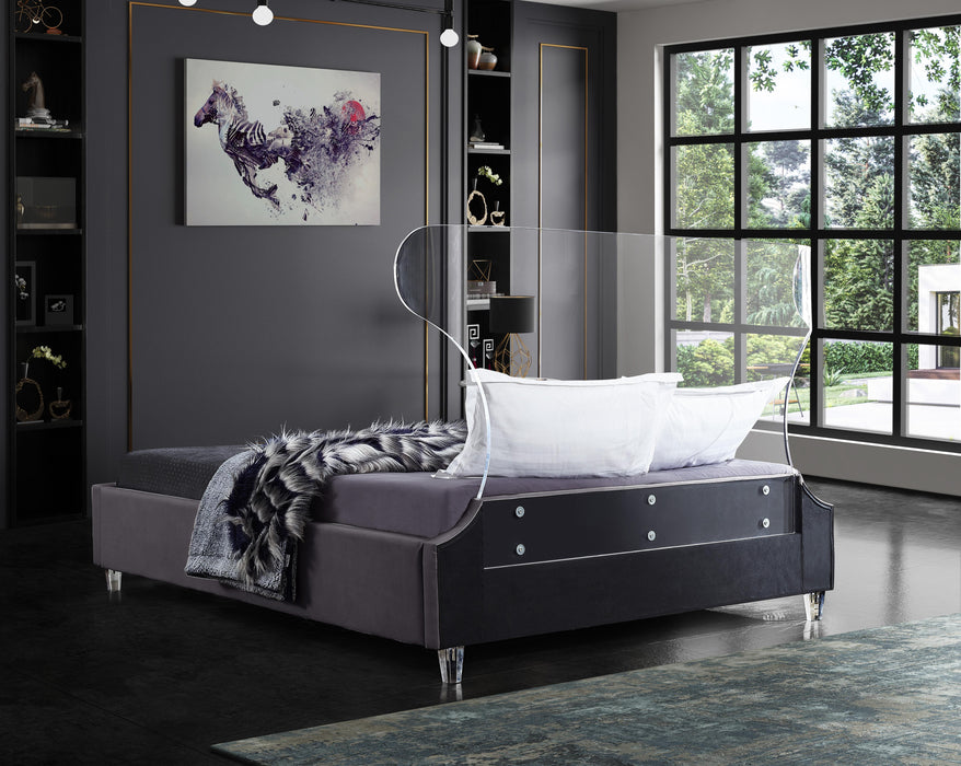 Ghost Grey Velvet King Bed - Royal Furniture & Gifts (MI) - Multi Location