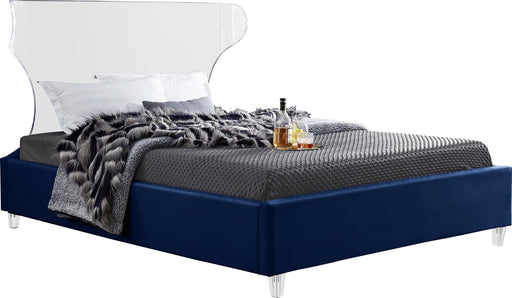 Ghost Navy Velvet Queen Bed - Royal Furniture & Gifts (MI) - Multi Location
