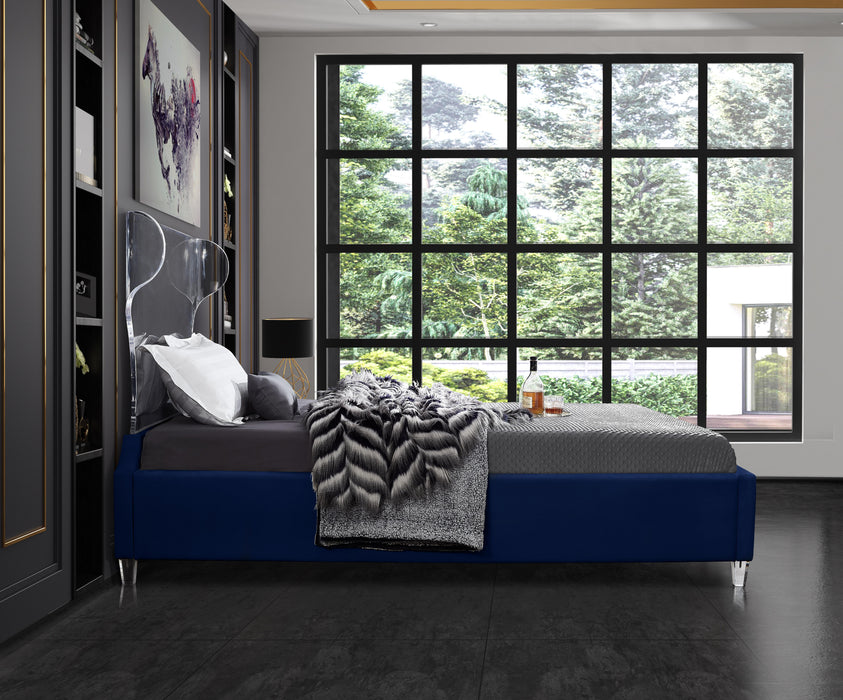 Ghost Navy Velvet King Bed - Royal Furniture & Gifts (MI) - Multi Location