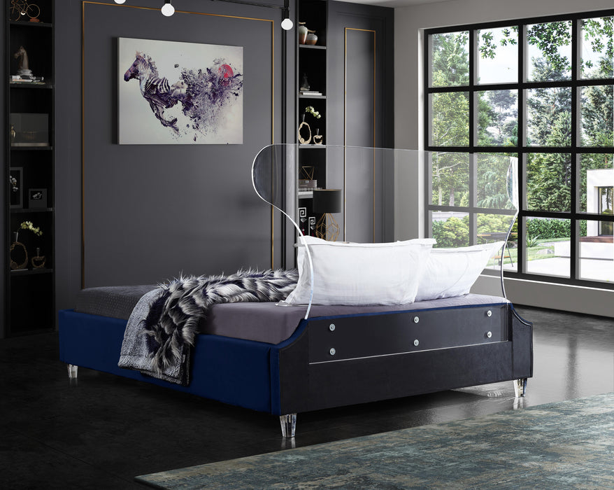 Ghost Navy Velvet King Bed - Royal Furniture & Gifts (MI) - Multi Location