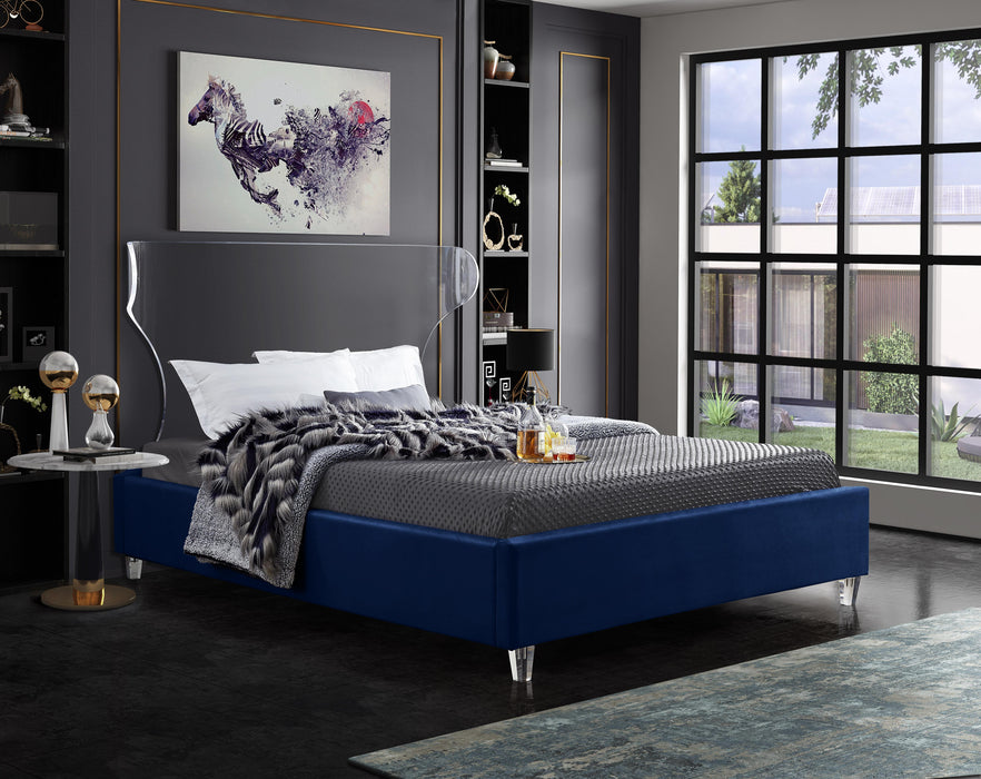 Ghost Navy Velvet King Bed - Royal Furniture & Gifts (MI) - Multi Location