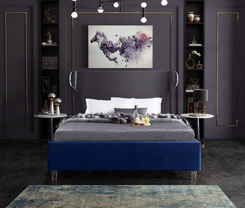 Ghost Navy Velvet King Bed - Royal Furniture & Gifts (MI) - Multi Location