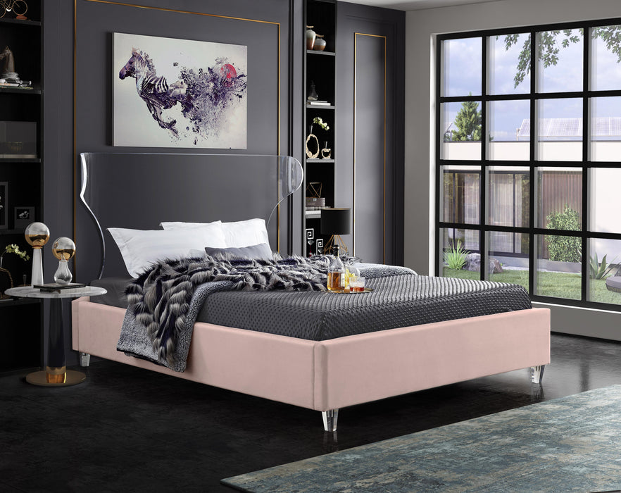Ghost Pink Velvet Queen Bed - Royal Furniture & Gifts (MI) - Multi Location