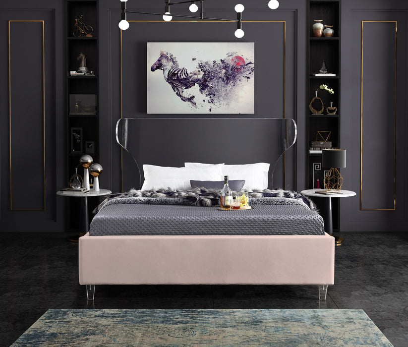 Ghost Pink Velvet Queen Bed - Royal Furniture & Gifts (MI) - Multi Location