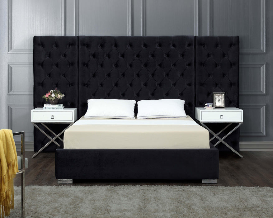 Grande Black Velvet Queen Bed (3 Boxes) - Royal Furniture & Gifts (MI) - Multi Location