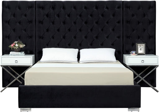 Grande Black Velvet Queen Bed (3 Boxes) - Royal Furniture & Gifts (MI) - Multi Location