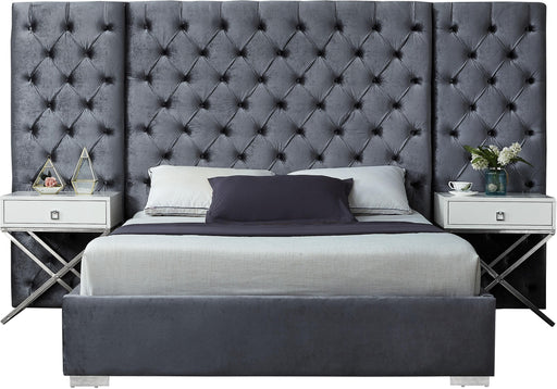 Grande Grey Velvet Queen Bed (3 Boxes) - Royal Furniture & Gifts (MI) - Multi Location