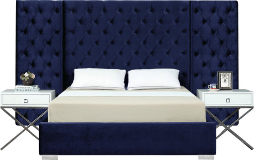 Grande Navy Velvet Queen Bed (3 Boxes) - Royal Furniture & Gifts (MI) - Multi Location
