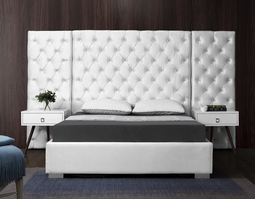 Grande White Velvet Queen Bed (3 Boxes) - Royal Furniture & Gifts (MI) - Multi Location