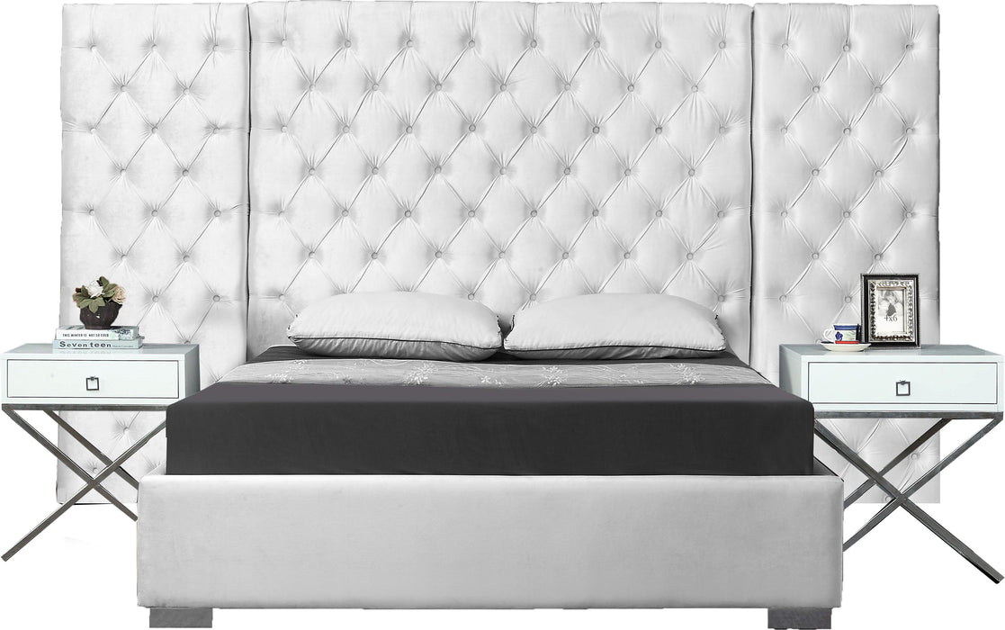 Grande White Velvet Queen Bed (3 Boxes) - Royal Furniture & Gifts (MI) - Multi Location