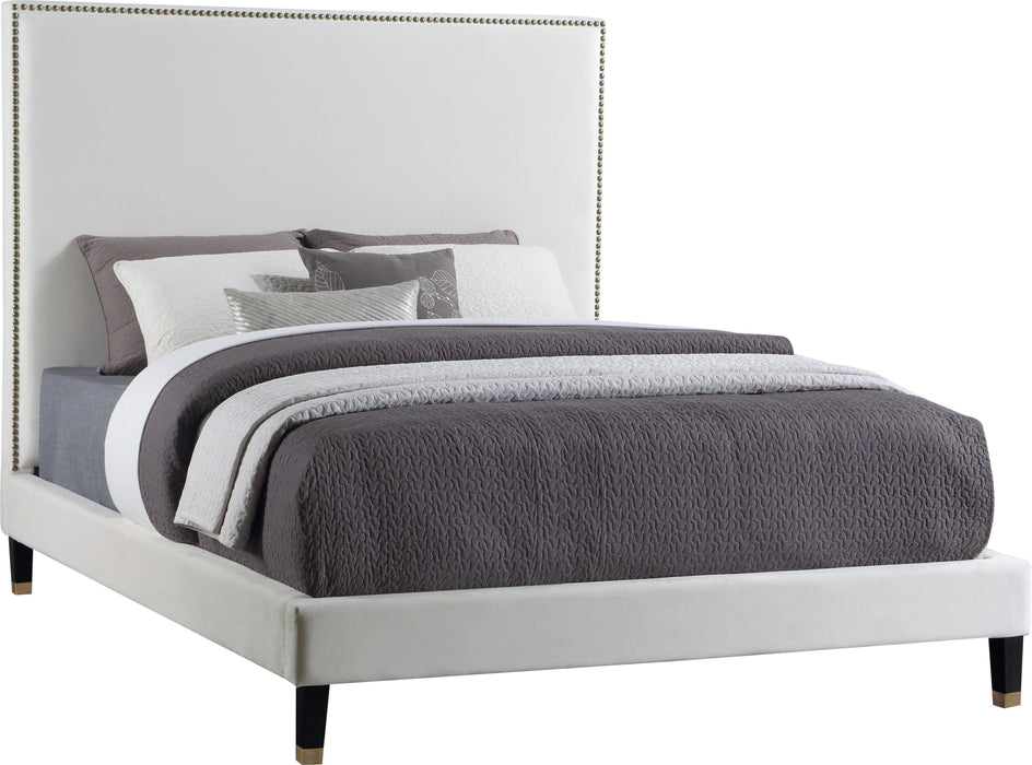 Harlie Cream Velvet Queen Bed - Royal Furniture & Gifts (MI) - Multi Location