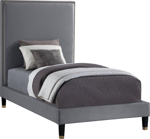 Harlie Grey Velvet Twin Bed - Royal Furniture & Gifts (MI) - Multi Location