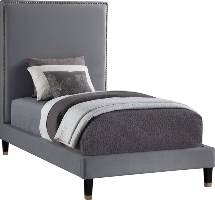Harlie Grey Velvet Twin Bed - Royal Furniture & Gifts (MI) - Multi Location