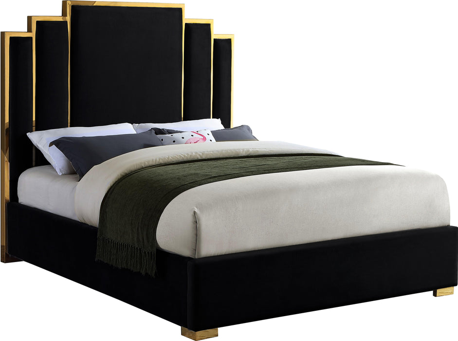 Hugo Black Velvet Queen Bed - Royal Furniture & Gifts (MI) - Multi Location